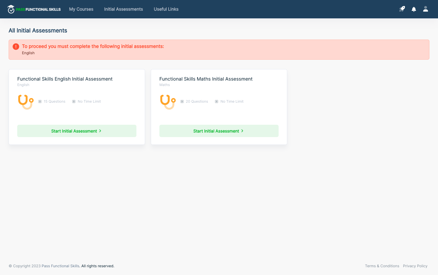 When the student logs onto their course it will look like this