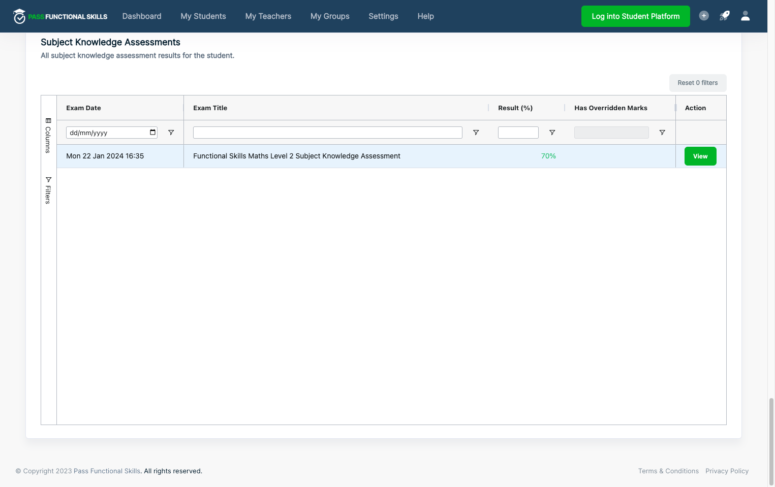 You can take a look at the learners answers by clicking 'View' next to any of the tests.