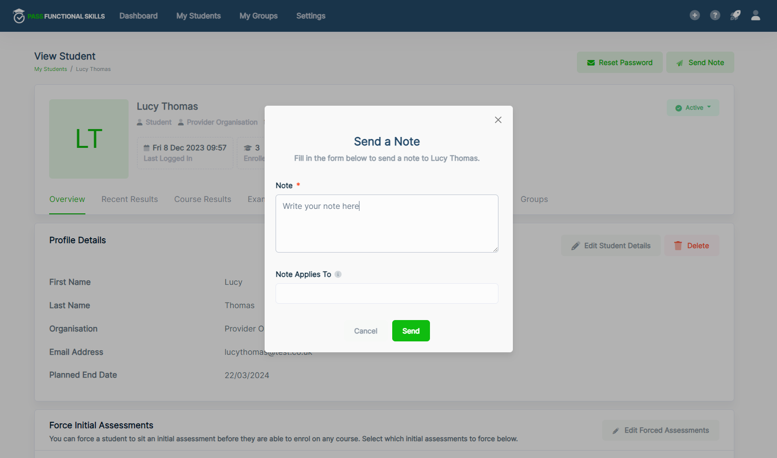Type your note in the box.
