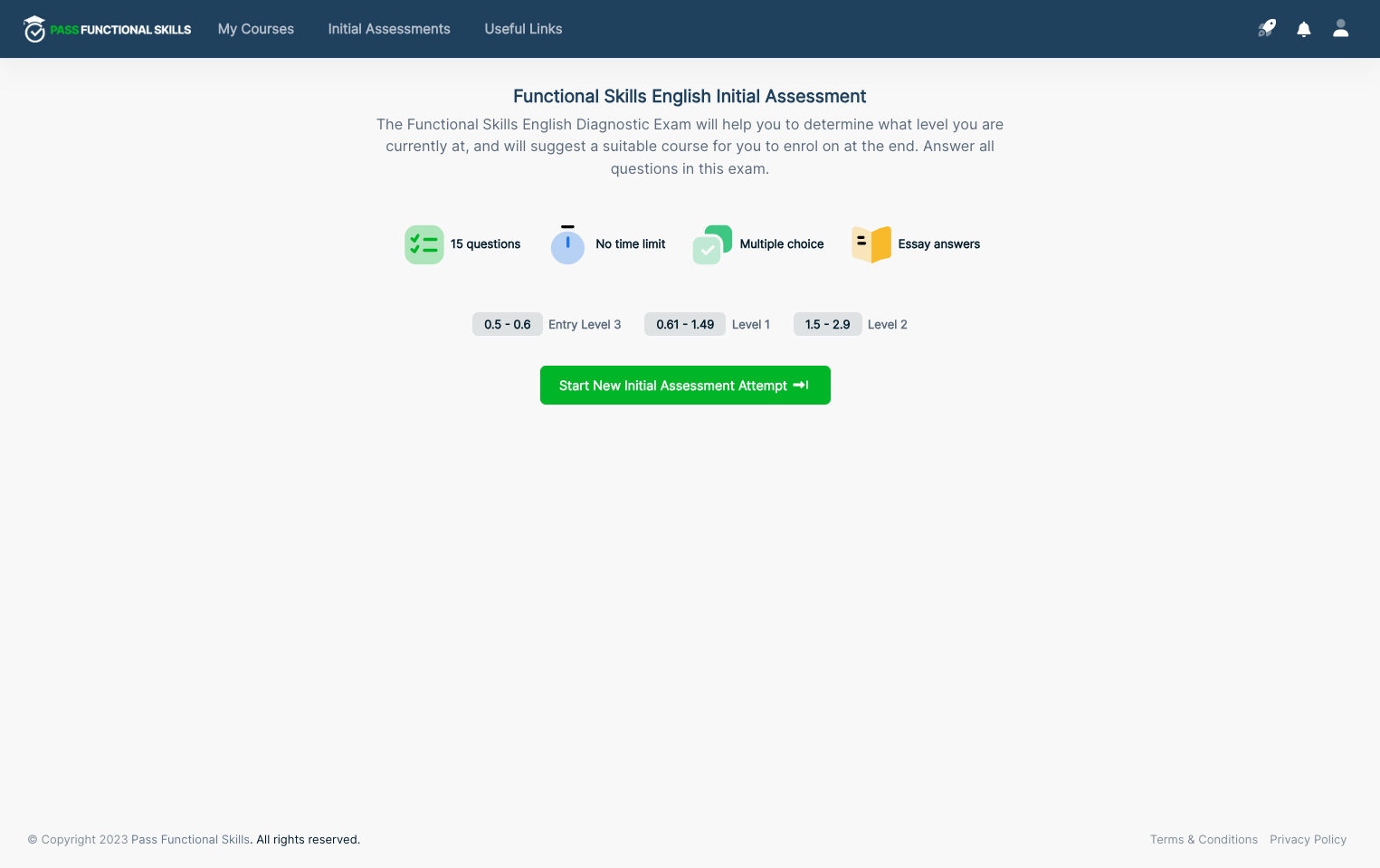 Click on Functional Skills English Initial Assessment…