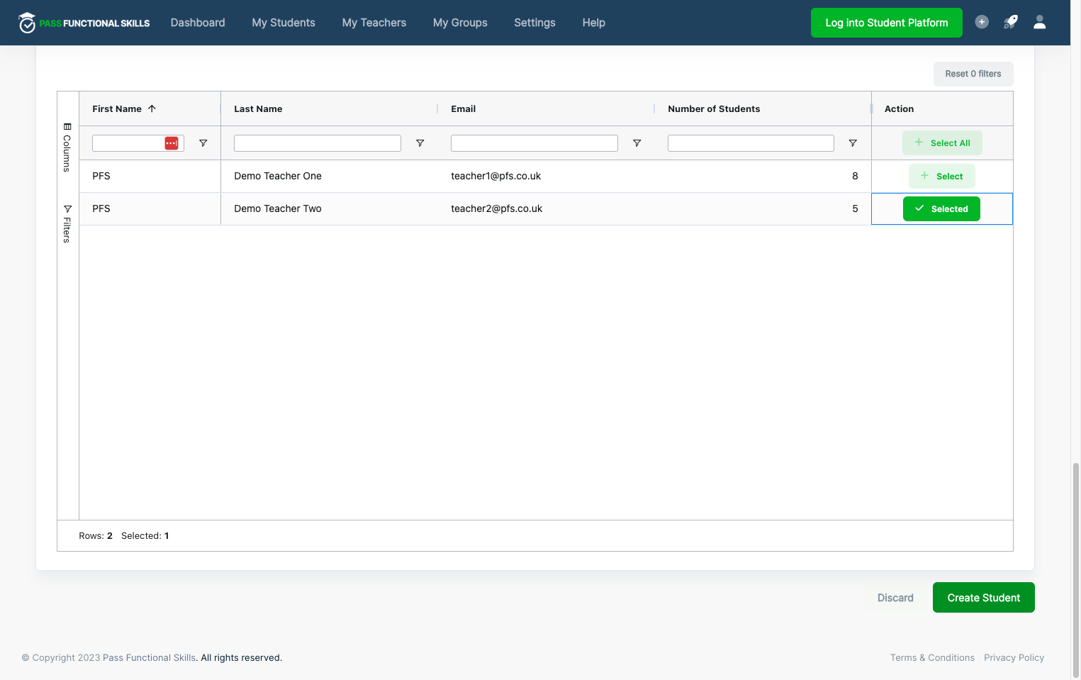 Once you have filled everything in, click 'Create Student'.