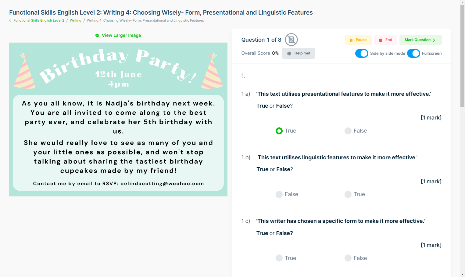 Go through the questions, each question is marked straight after you complete it.