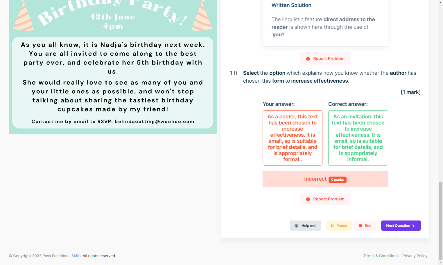Click on Next Question and work your way through the rest of the questions.