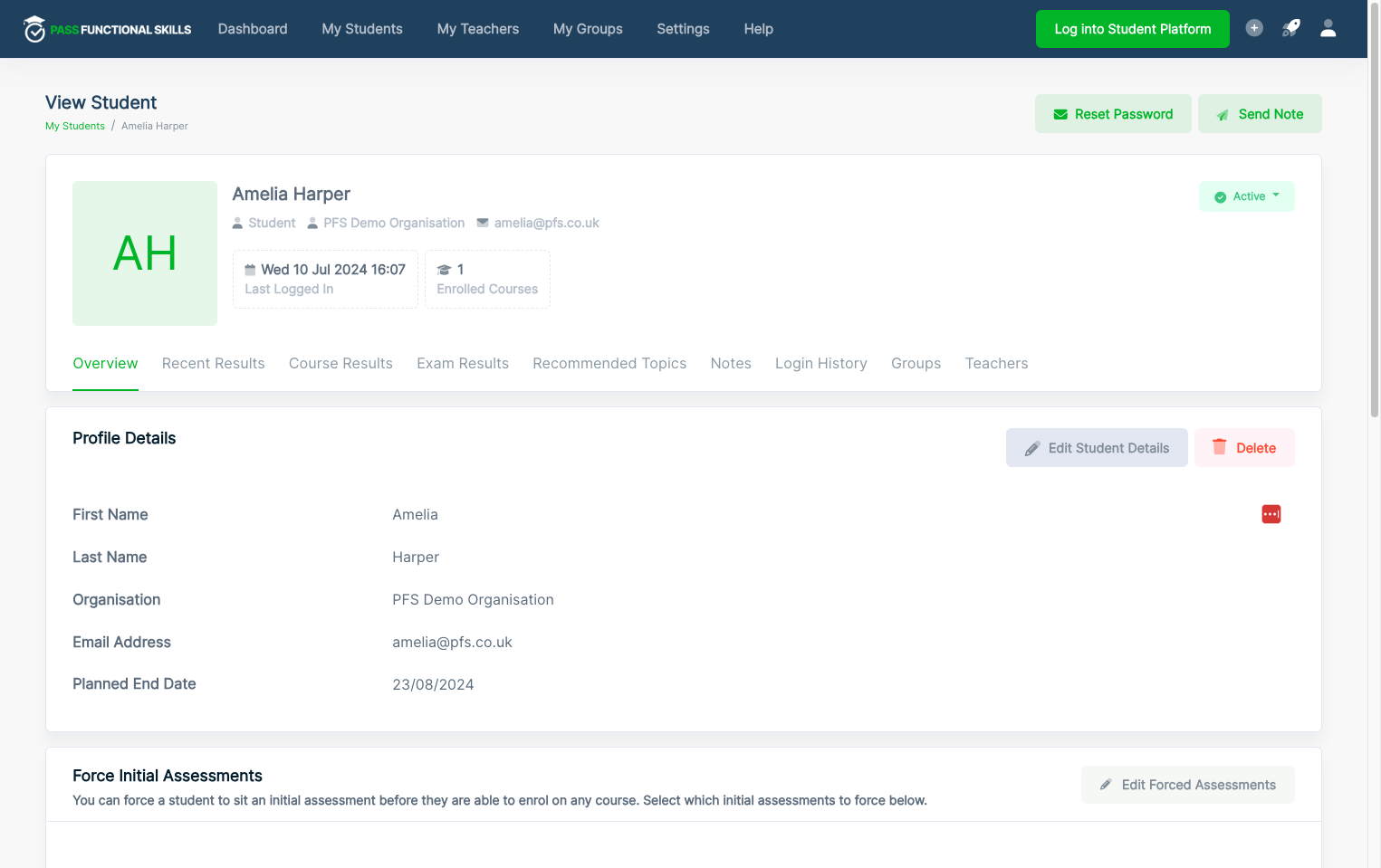 Click on 'Edit Student Details'