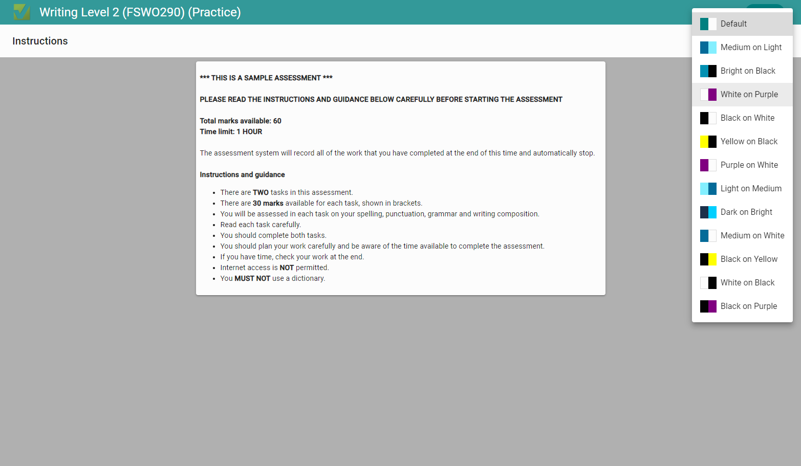 You can then choose the colour contrast you would like.
