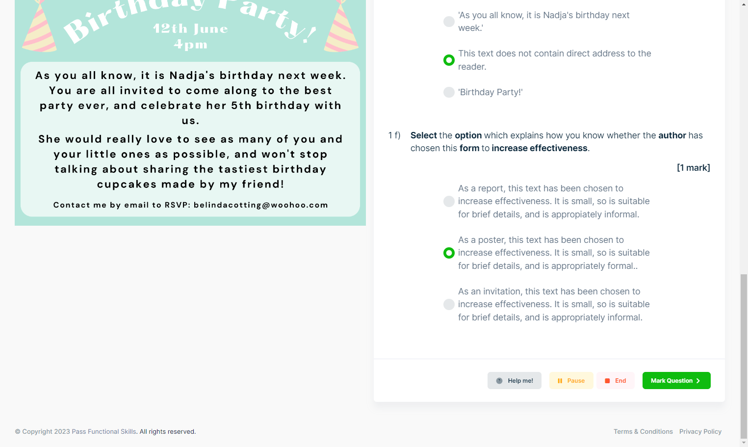Once you have answered all parts of the question, click mark question.