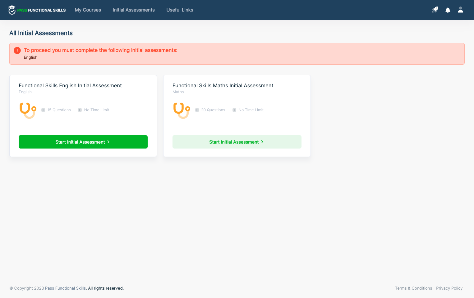 Click on Start Initial Assessment